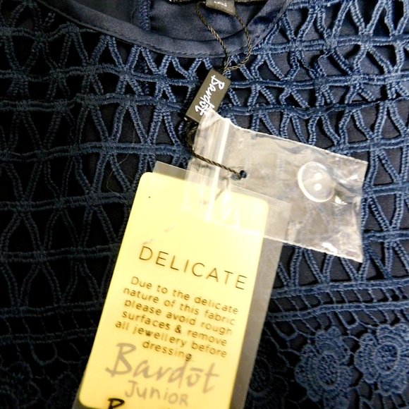 Bardot Junior Lace Eyelet Dress Kids Girls Size 14 Navy Sleeveless - Picture 6 of 7